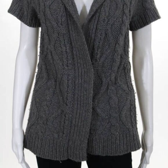 Anthropologie Sunner Gray Cable Knit SS Sweater XS - Picture 2 of 8